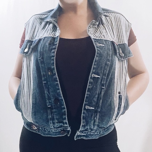 Vintage FLASH denim jean vest stripes and pattern - Picture 2 of 11
